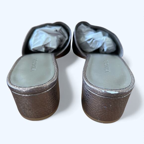 Vince Karissa Metallic Leather Slide Block Heel Sandals women's Size 8 M - Picture 3 of 11